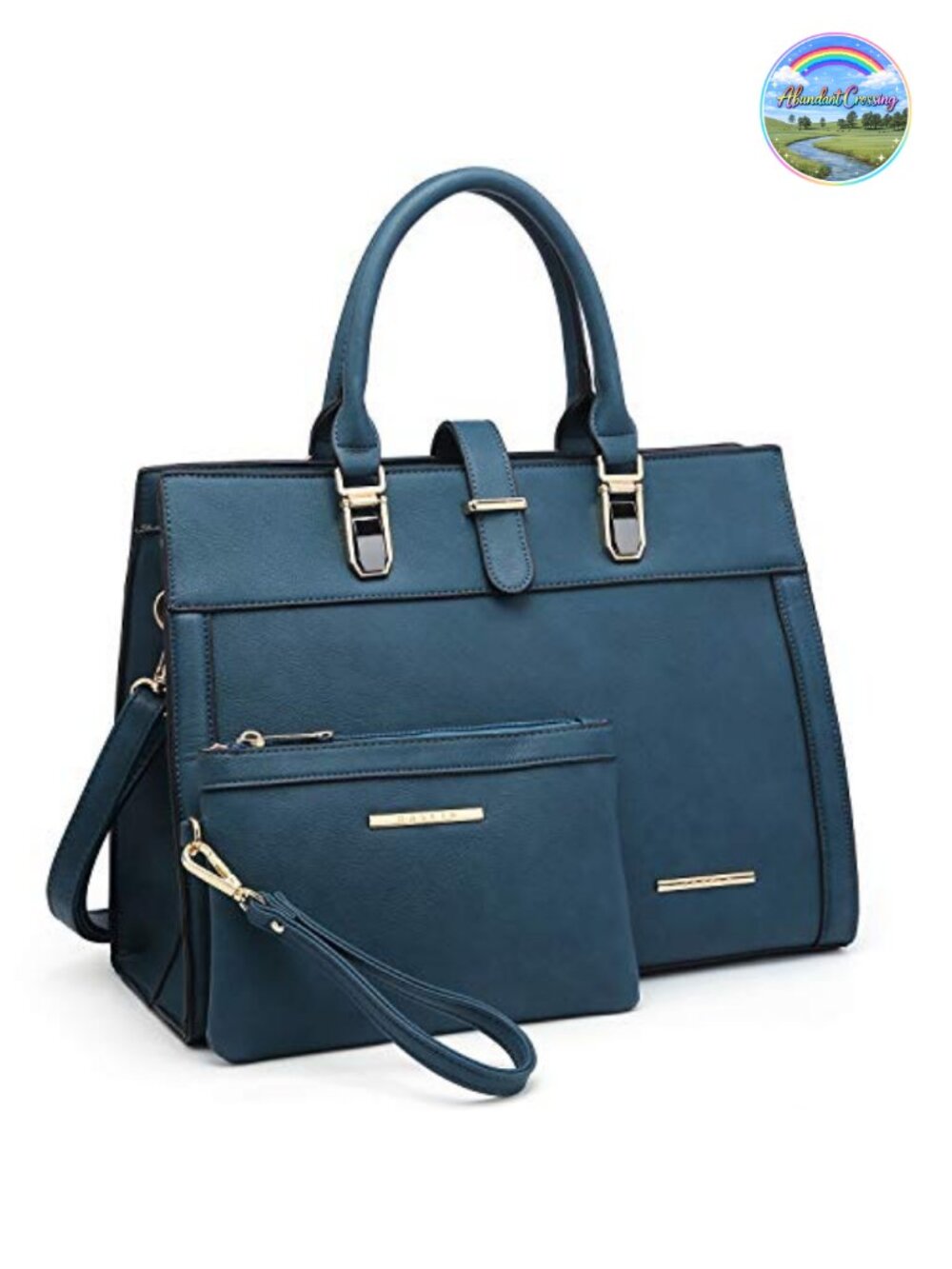 Vegan Leather Satchel Tote Bag with Matching Wristlet Work Travel Purse